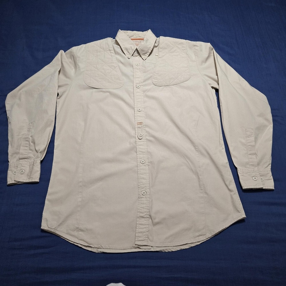 Beretta Shirt Mens Large Beige 100% Cotton Quilted Long Sleeve Button Up Hunting